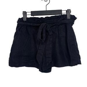 Malibu Gypsy Black Linen Blend Paperbag Waist Tie Shorts Size M 382408